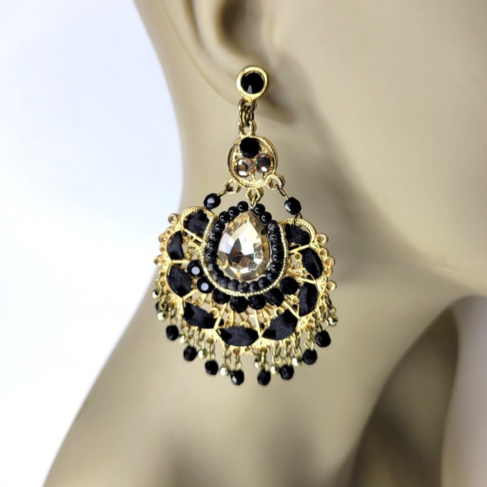 Black and Gold Bold Statement Earrings